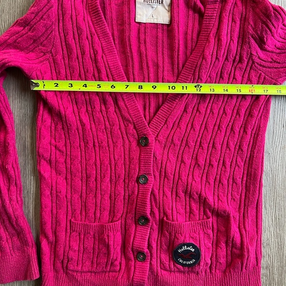 Y2K Hollister Large Hot Pink Cable Knit Slim Fit Cardigan Button Up Sweater - Picture 5 of 9